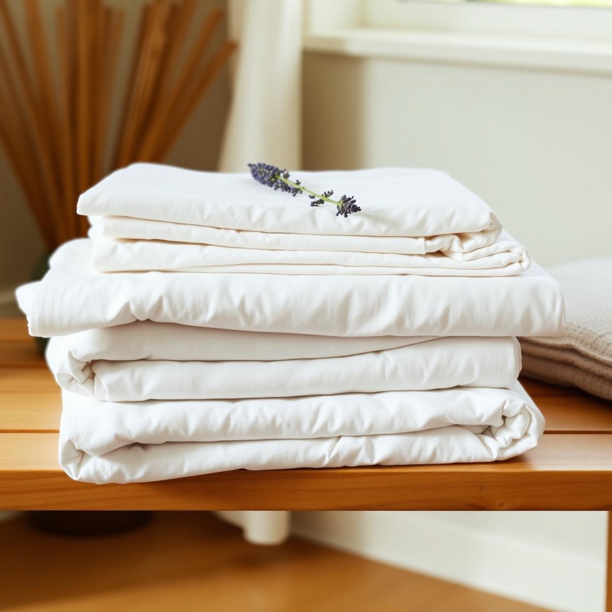 Folded fresh linens with lavender